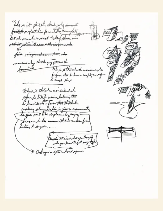 Draft with sketches in the margin