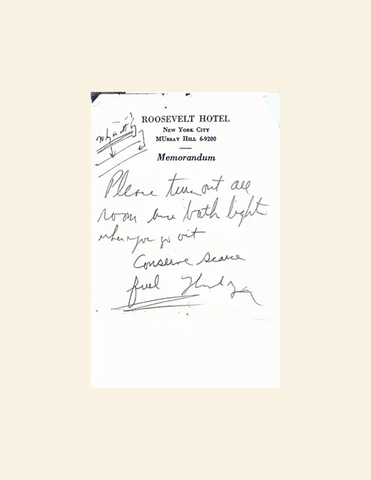 Note on Roosevelt Hotel stationery